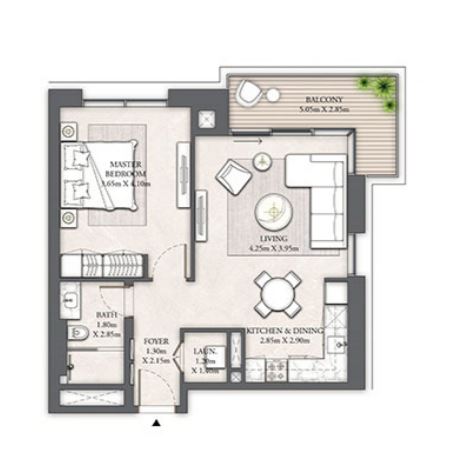 Layout picture 1-br from 804 sqft