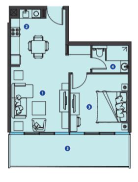 Layout picture 1-br from 1076 sqft