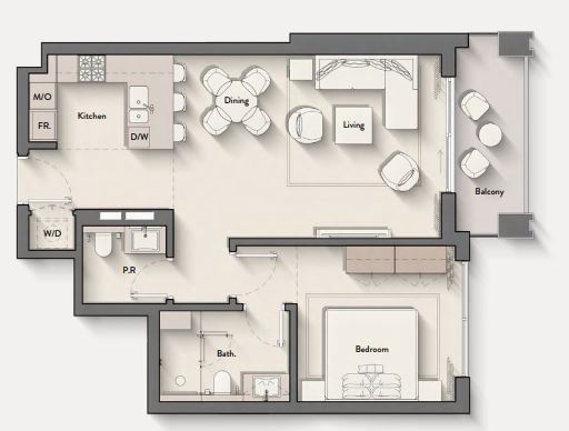 Layout picture 1-br from 770 sqft