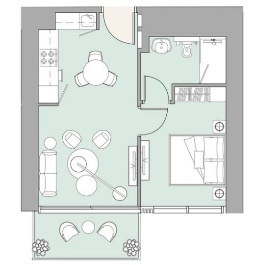 Layout picture 1-br from 571 sqft Photo 3
