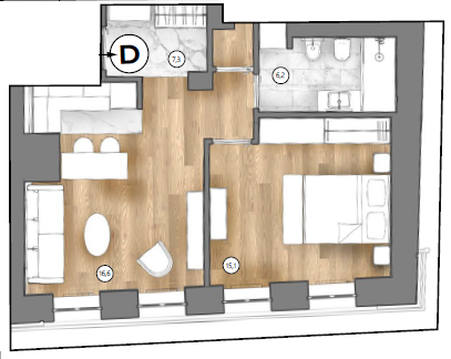 Layout picture 2-rooms from 42.4 m2 Photo 2