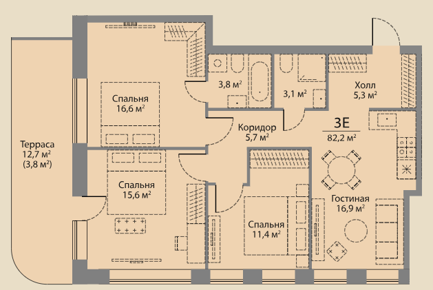 Apartment with 3 bedrooms 83.8 m2