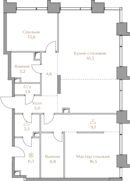 Layout picture 3-rooms from 49.8 m2 Photo 2