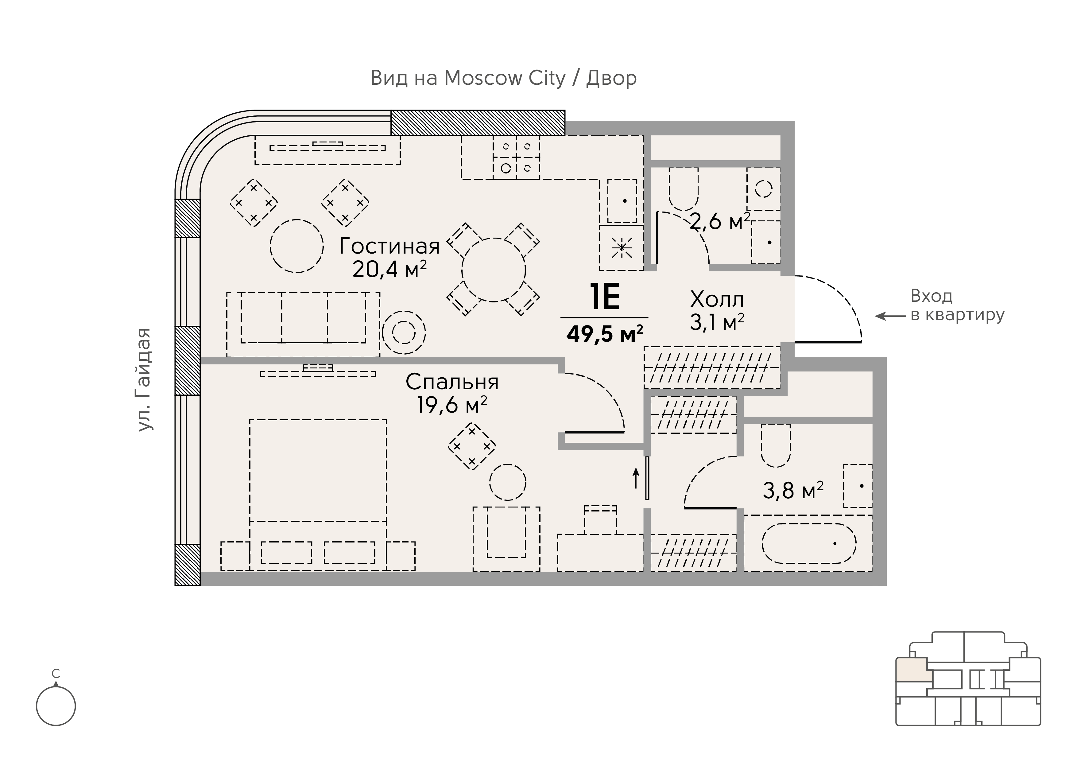 Layout picture Apartment with 1 bedrooms 49.5 m2 in complex Stories