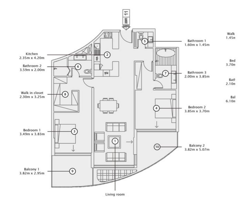Layout picture 2-rooms flat 136.1 m2 in complex Azizi Mina