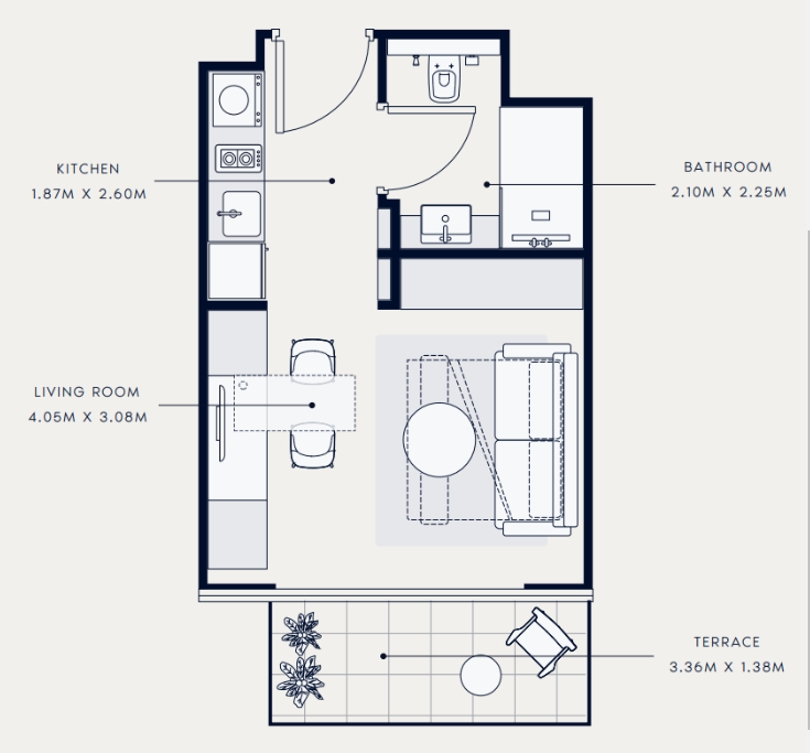 Flat 31.1 m2 in complex Azizi Venice