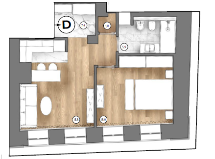 Layout picture 1-rooms from 42.8 m2