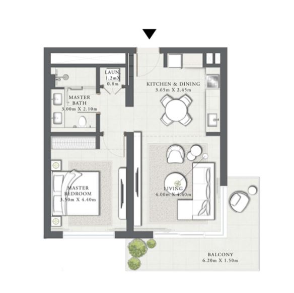 Layout picture 1-br from 858 sqft