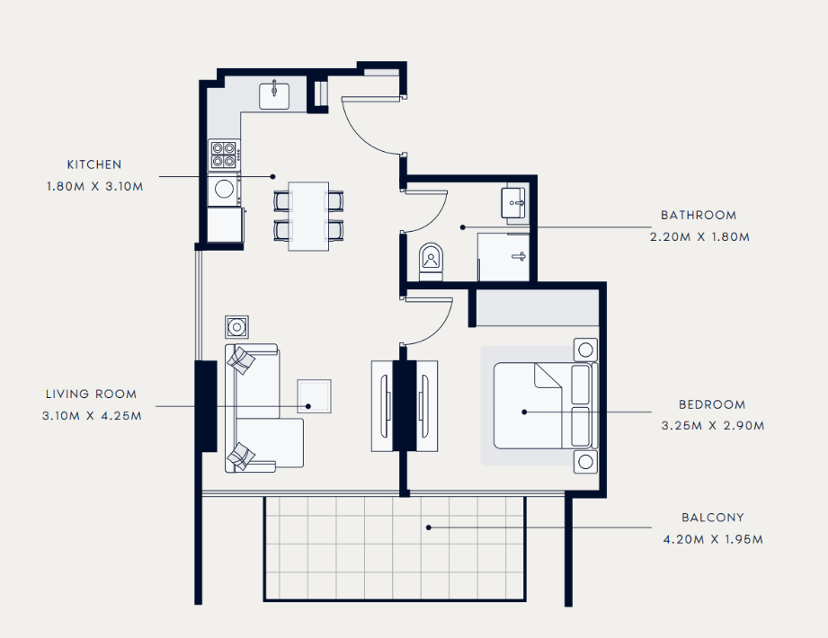 Flat 29.9 m2 in complex Azizi Riviera