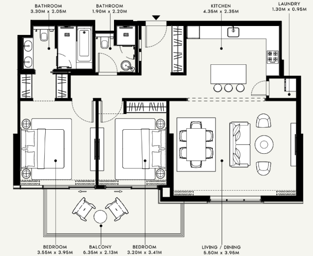 Flat 114.6 m2 in complex Azizi Riviera