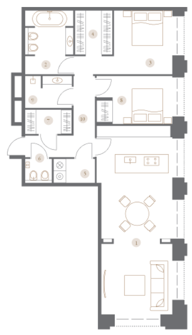 Layout picture 3-rooms from 100.8 m2 Photo 2