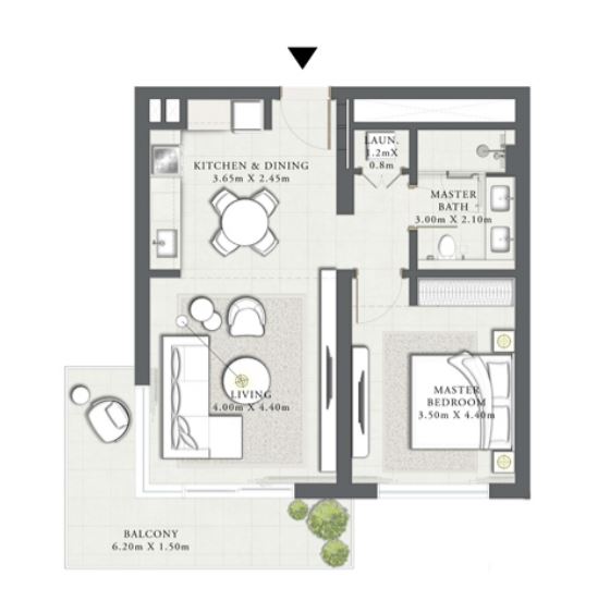 Layout picture 1-br from 858 sqft Photo 3