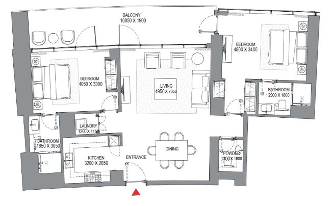 Layout picture 2-br from 1281 sqft Photo 3