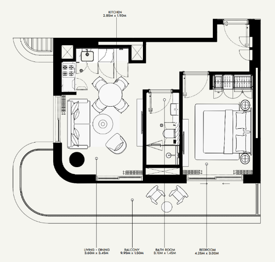 Flat 65.9 m2 in complex Azizi Venice