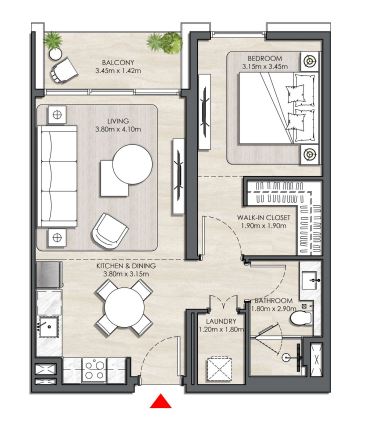 Layout picture 1-br from 703 sqft Photo 2