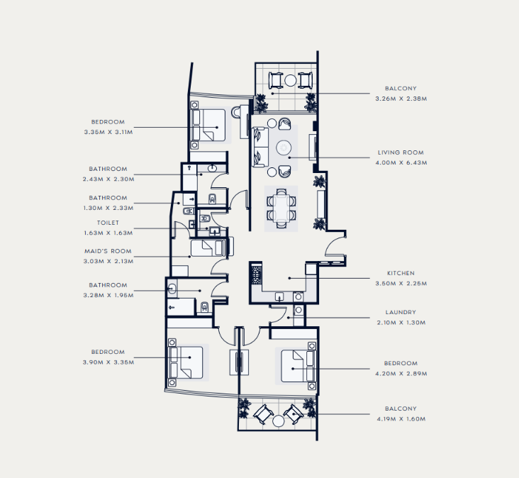 Flat 150.1 m2 in complex Azizi Venice