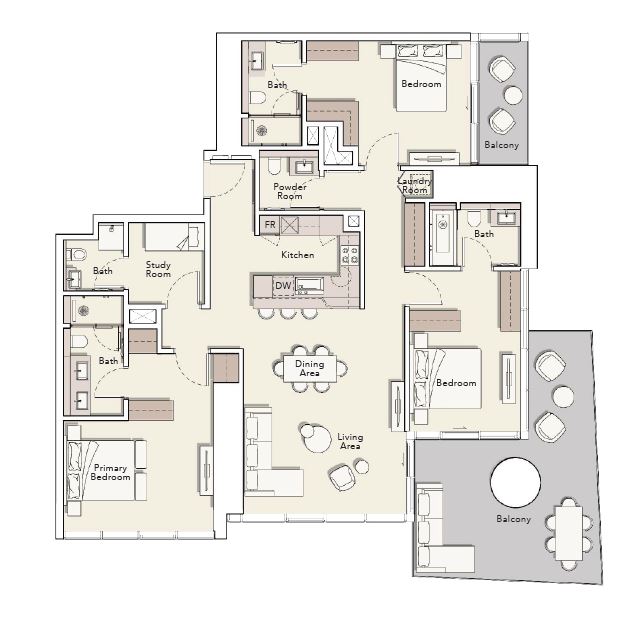 Layout picture 3-rooms flat 137.6 m2 in complex Mercer House North