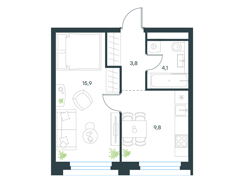 Apartment with 1 bedroom 33.5 m2 in complex Level Nagatinskaya