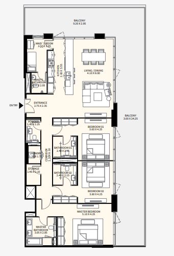 Layout picture 3-rooms flat 160.9 m2 in complex Naya
