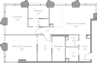 Apartment with 2 bedrooms 89.5 m2 in complex Luzhniki Collection