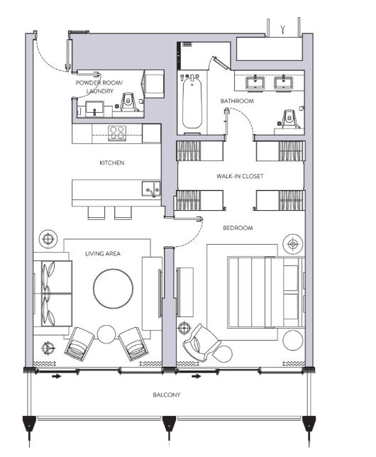 Layout picture 1-br from 712 sqft Photo 2