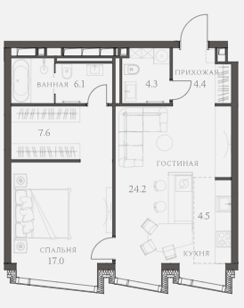 Layout picture Apartments with 1 bedrooms 68.9 m2 in complex AHEAD