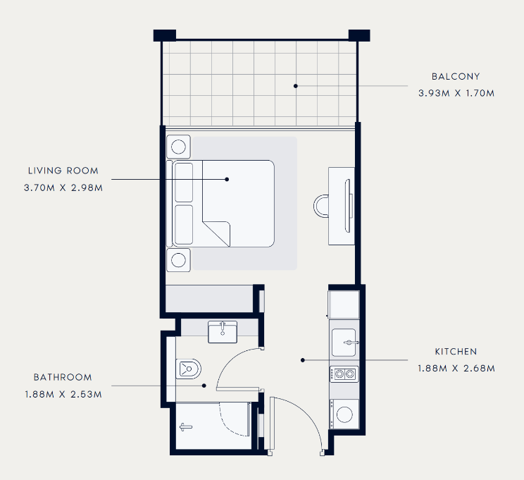 Flat 32 m2 in complex Azizi Riviera