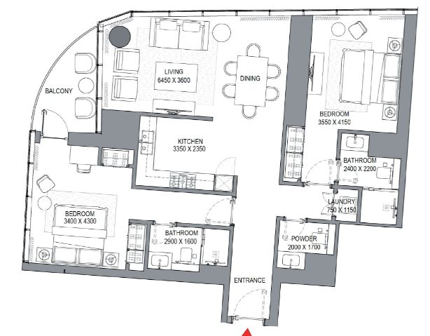 Layout picture 2-br from 1281 sqft