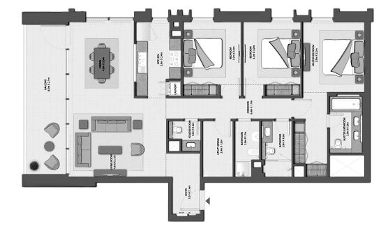 Layout picture 3-rooms flat 152.3 m2 in complex Harbour Gate