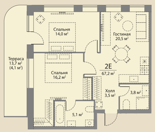 Apartment with 2 bedrooms 67.1 m2