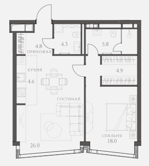 Layout picture Apartments with 1 bedrooms 69.3 m2 in complex AHEAD