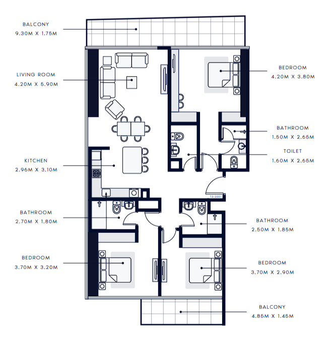 Flat 159.4 m2 in complex Azizi Riviera