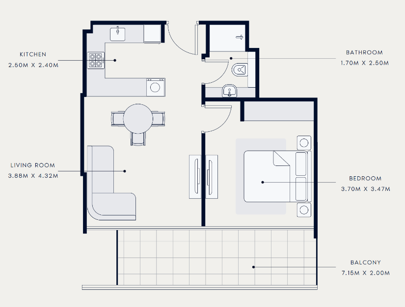 Flat 42 m2 in complex Azizi Riviera