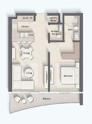 Layout picture 1-br from 691 sqft