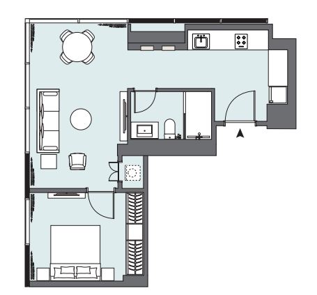 Layout picture 1-br from 688 sqft Photo 2