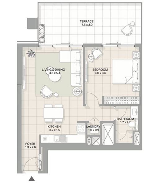 Layout picture 1-br from 799 sqft Photo 2