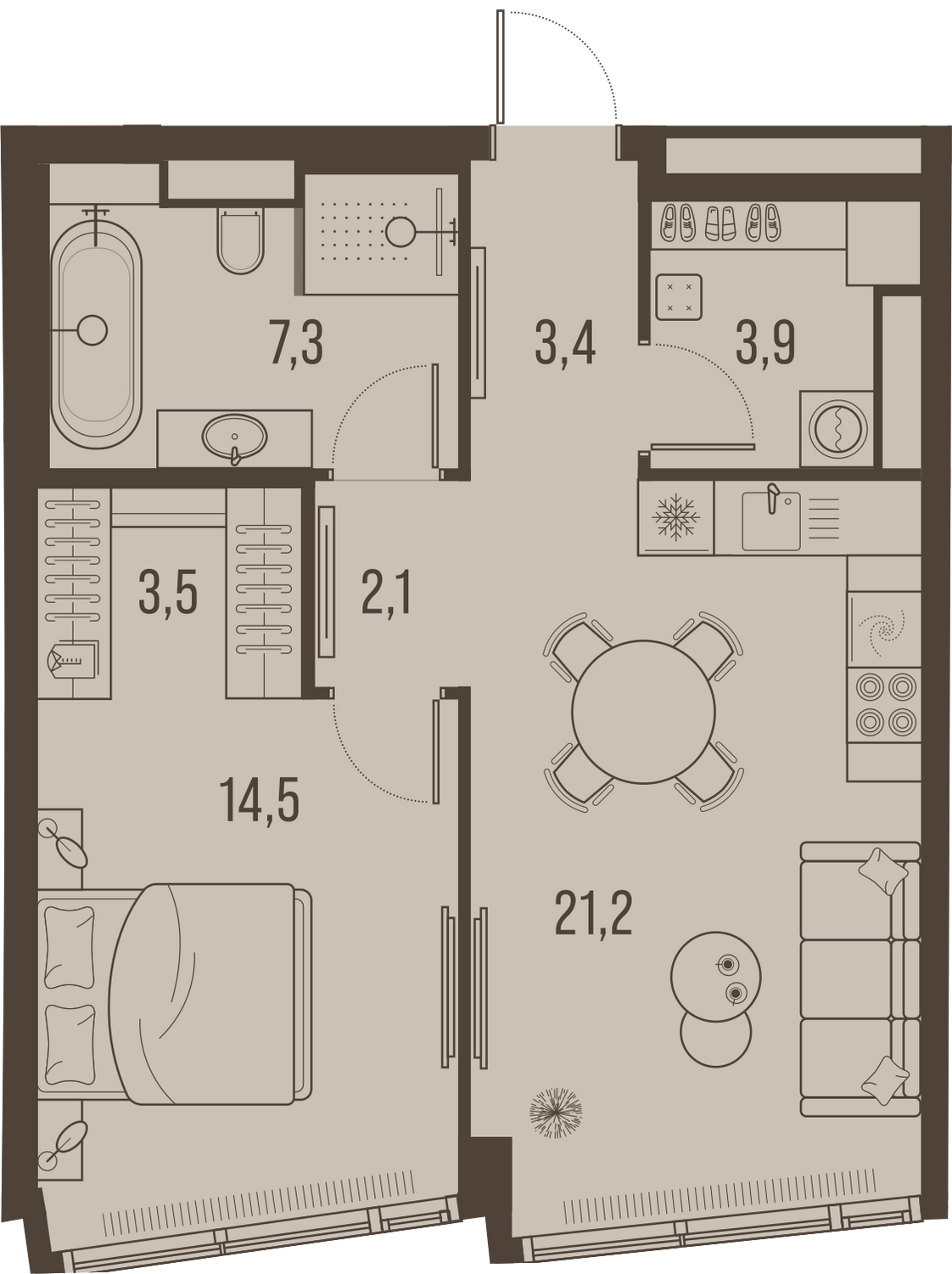 Layout picture Apartment with 1 bedrooms 55.9 m2 in complex High Life
