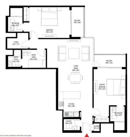 Layout picture 2-rooms flat 125 m2 in complex Crest grande