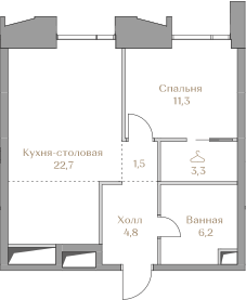 Apartment with 1 bedroom 49.8 m2 in complex Luzhniki Collection