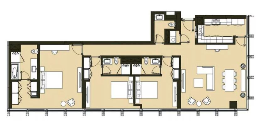 Layout picture 3-rooms flat 165.9 m2 in complex Residence 110