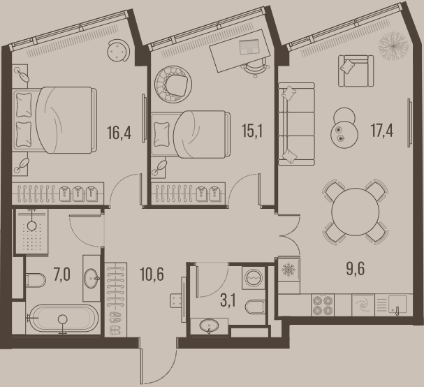 Layout picture Apartment with 2 bedrooms 79.2 m2 in complex High Life