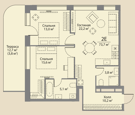 Apartment with 2 bedrooms 73.9 m2