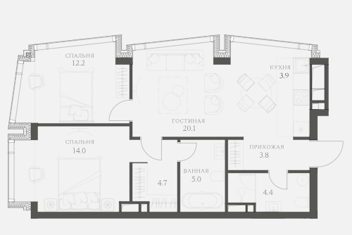 Layout picture Apartments with 2 bedrooms 68.4 m2 in complex AHEAD