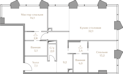 Apartment with 2 bedrooms 93 m2 in complex Luzhniki Collection