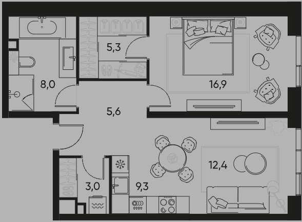 Apartment with 1 bedroom 60.5 m2 in complex Pride