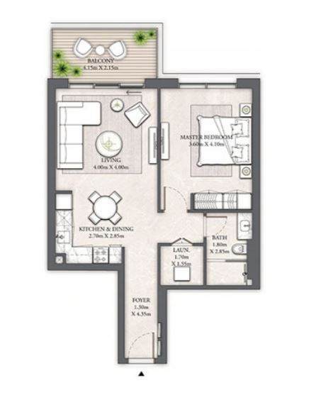 Layout picture 1-br from 804 sqft Photo 3