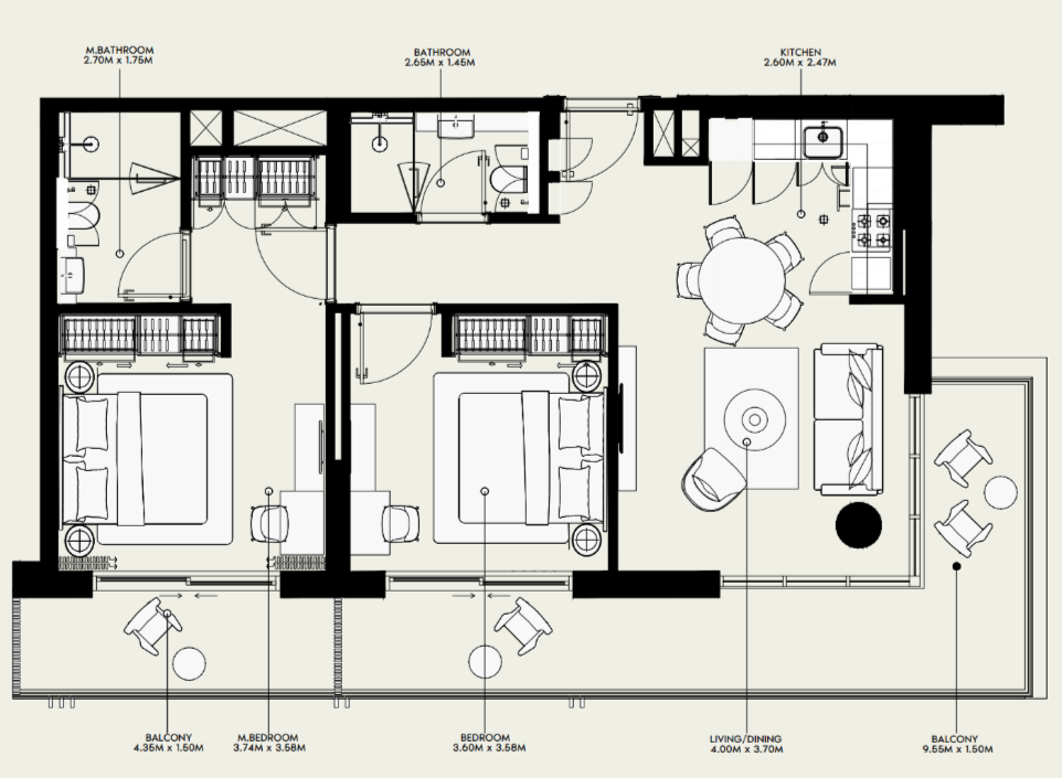 Flat 102.9 m2 in complex Azizi Venice