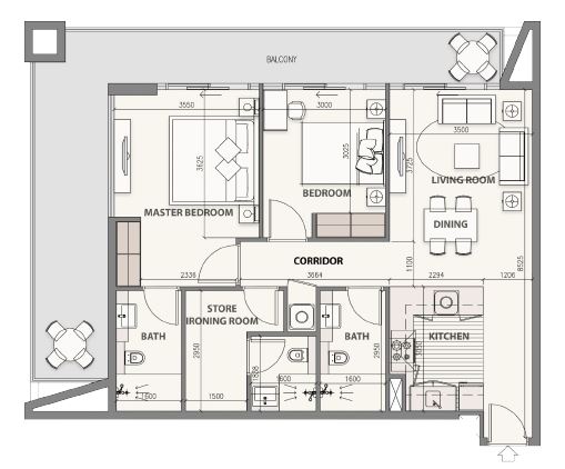 Layout picture 2-br from 1097 sqft Photo 2