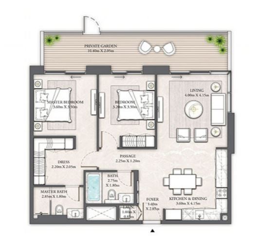 Layout picture 2-br from 1110 sqft