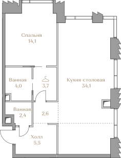 Layout picture 2-rooms from 49.8 m2 Photo 2